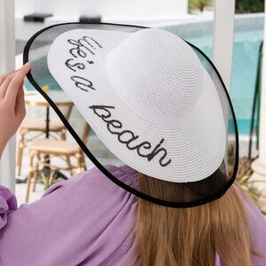 Oversized White “Life is a Beach” Straw Sun Hat